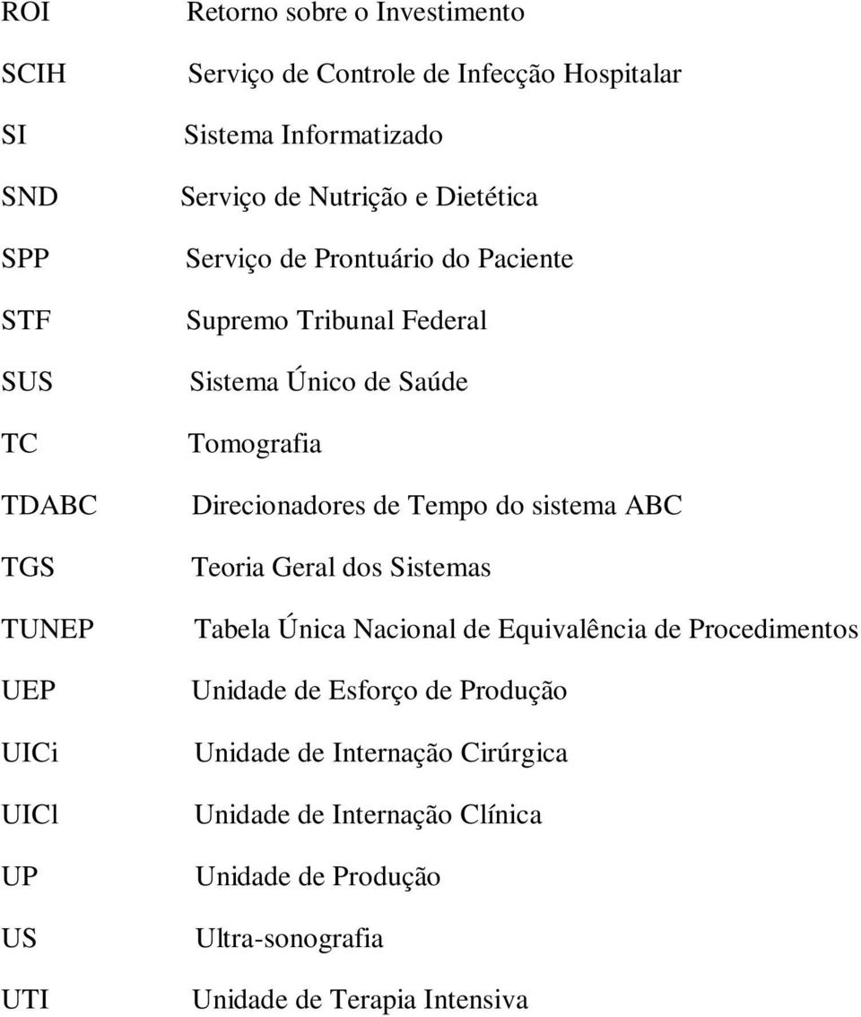 Saúde Tomografia Direcionadores de Tempo do sistema ABC Teoria Geral dos Sistemas Tabela Única Nacional de Equivalência de Procedimentos