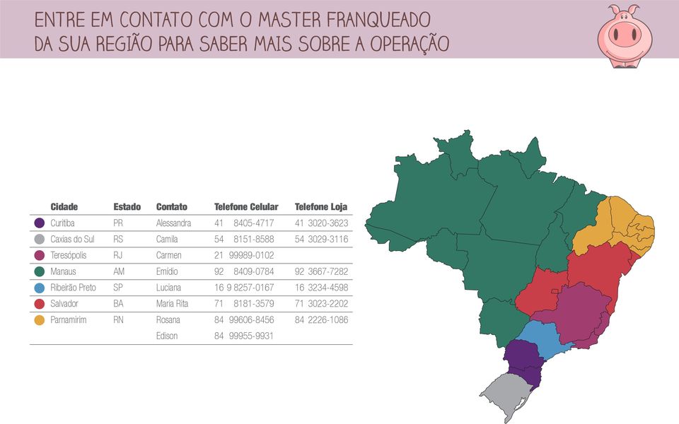 Teresópolis RJ Carmen 21 99989-0102 Manaus AM Emídio 92 8409-0784 92 3667-7282 Ribeirão Preto SP Luciana 16 9 8257-0167 16