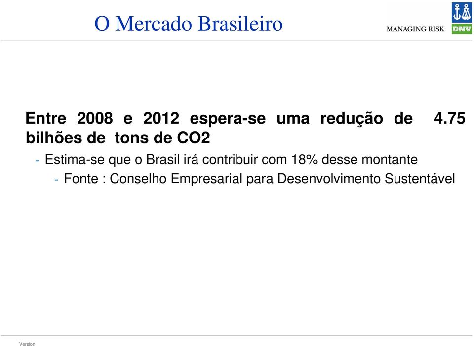 75 bilhões de tons de CO2 - Estima-se que o Brasil irá
