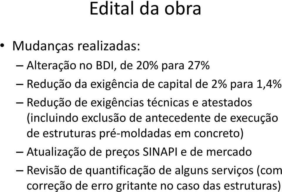 antecedente de execução de estruturas pré-moldadas em concreto) Atualização de preços SINAPI e