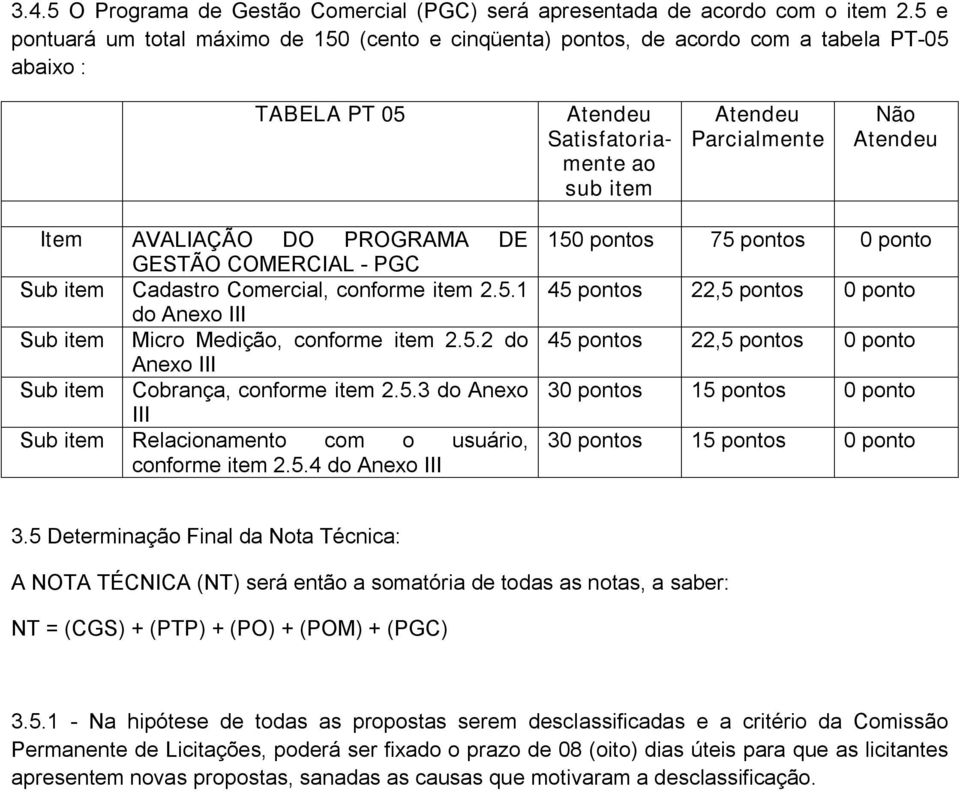 COMERCIAL - PGC Cadastro Comercial, conforme item 2.5.