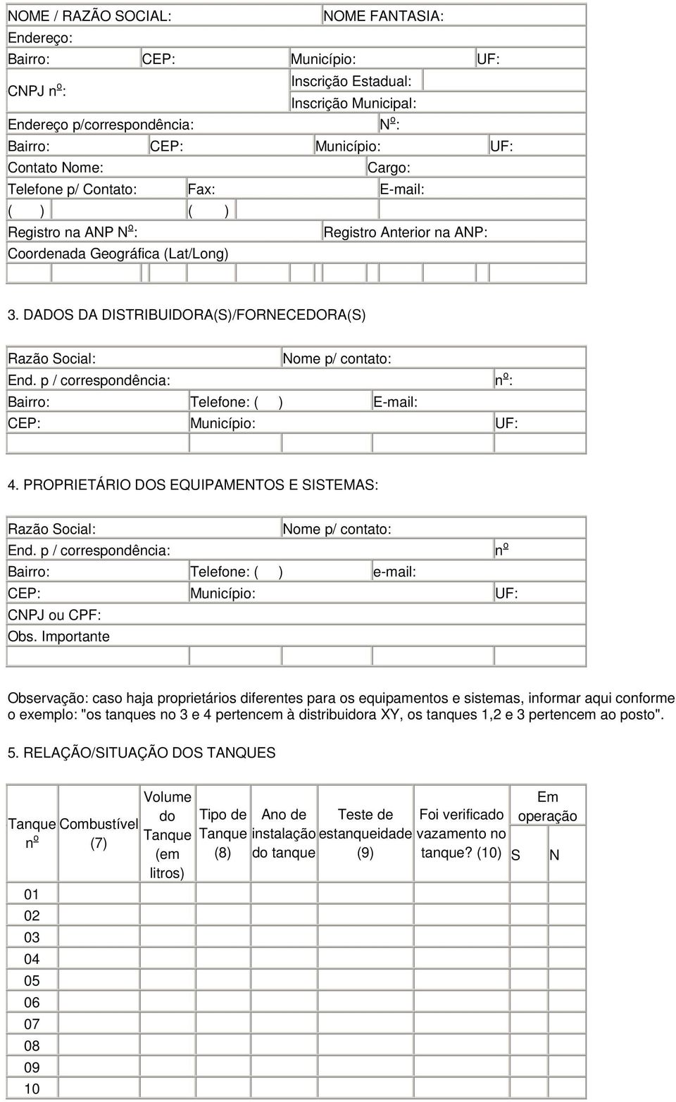 DADOS DA DISTRIBUIDORA(S)/FORNECEDORA(S) Razão Social: Nome p/ contato: End. p / correspondência: n o : Bairro: Telefone: ( ) E-mail: CEP: Município: UF: 4.