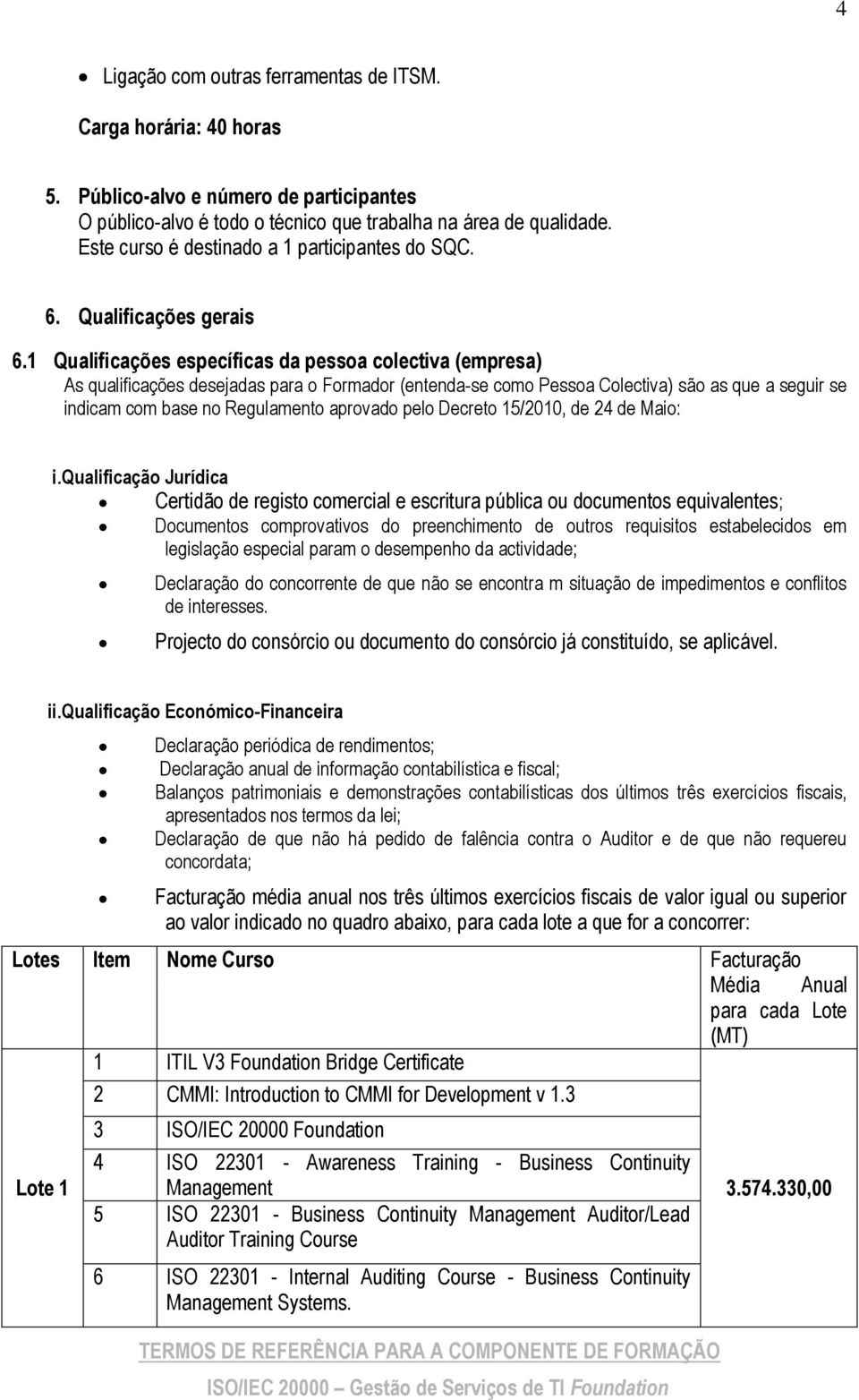 1 Qualificações específicas da pessoa colectiva (empresa) As qualificações desejadas para o Formador (entenda-se como Pessoa Colectiva) são as que a seguir se indicam com base no Regulamento aprovado