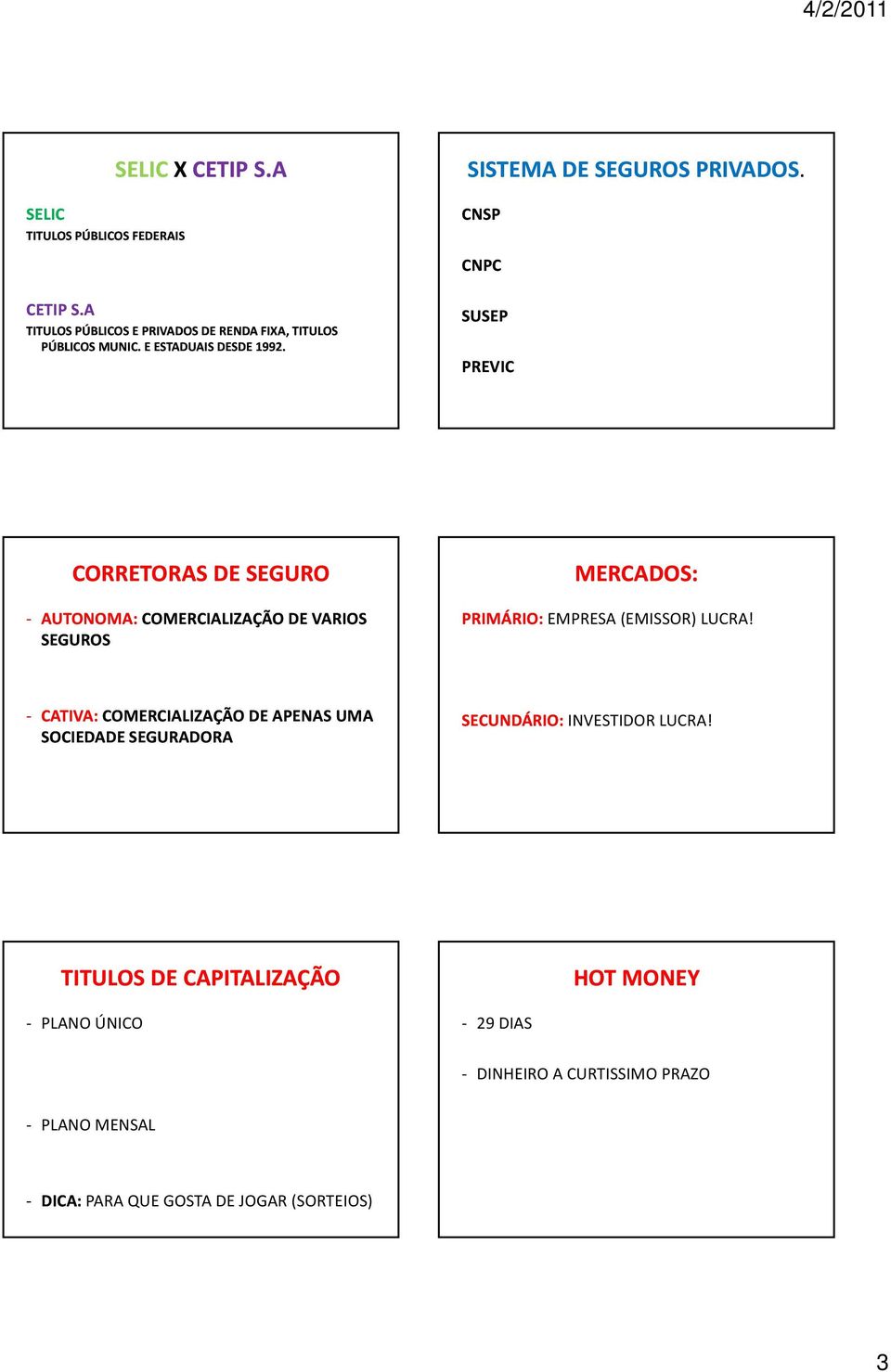 CNSP CNPC SUSEP PREVIC CORRETORAS DE SEGURO AUTONOMA: COMERCIALIZAÇÃO DE VARIOS SEGUROS MERCADOS: PRIMÁRIO: EMPRESA (EMISSOR) LUCRA!