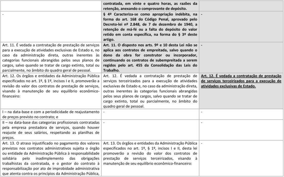 É vedada a contratação de prestação de serviços para a execução de atividades exclusivas de Estado e, no caso da administração direta, outras inerentes às categorias funcionais abrangidas pelos seus