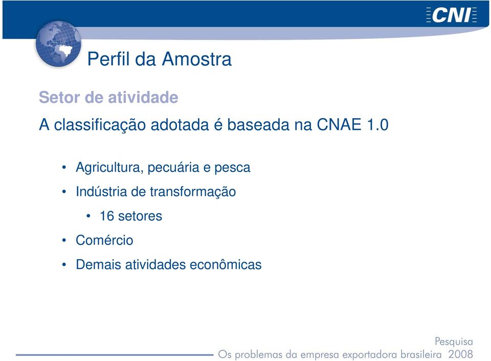 0 Agricultura, pecuária e pesca Indústria de