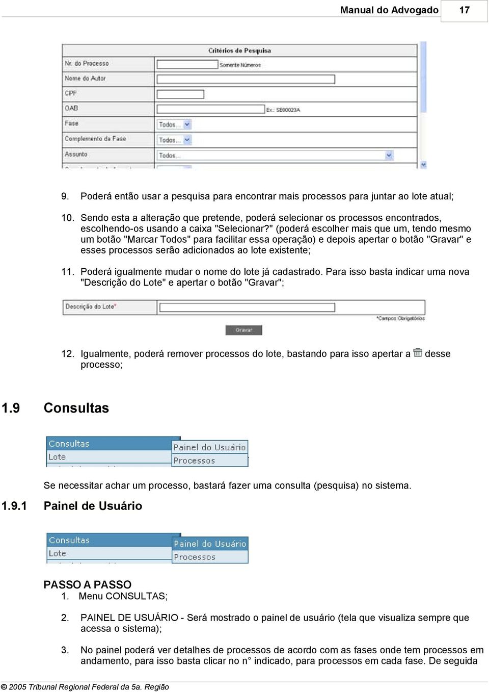 " (poderá escolher mais que um, tendo mesmo um botão "Marcar Todos" para facilitar essa operação) e depois apertar o botão "Gravar" e esses processos serão adicionados ao lote existente; 11.