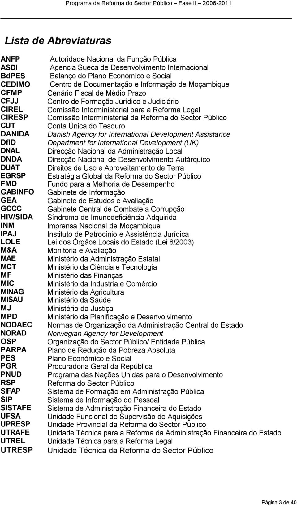 Centro de Documentação e Informação de Moçambique Cenário Fiscal de Médio Prazo Centro de Formação Jurídico e Judiciário Comissão Interministerial para a Reforma Legal Comissão Interministerial da