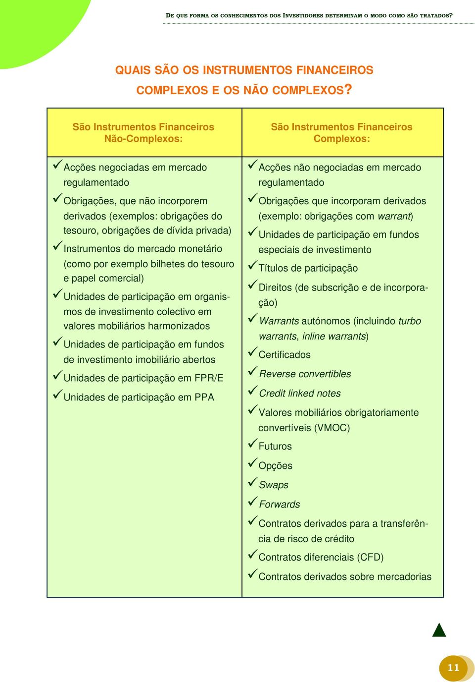 tesouro, obrigações de dívida privada) Instrumentos do mercado monetário (como por exemplo bilhetes do tesouro e papel comercial) Unidades de participação em organismos de investimento colectivo em