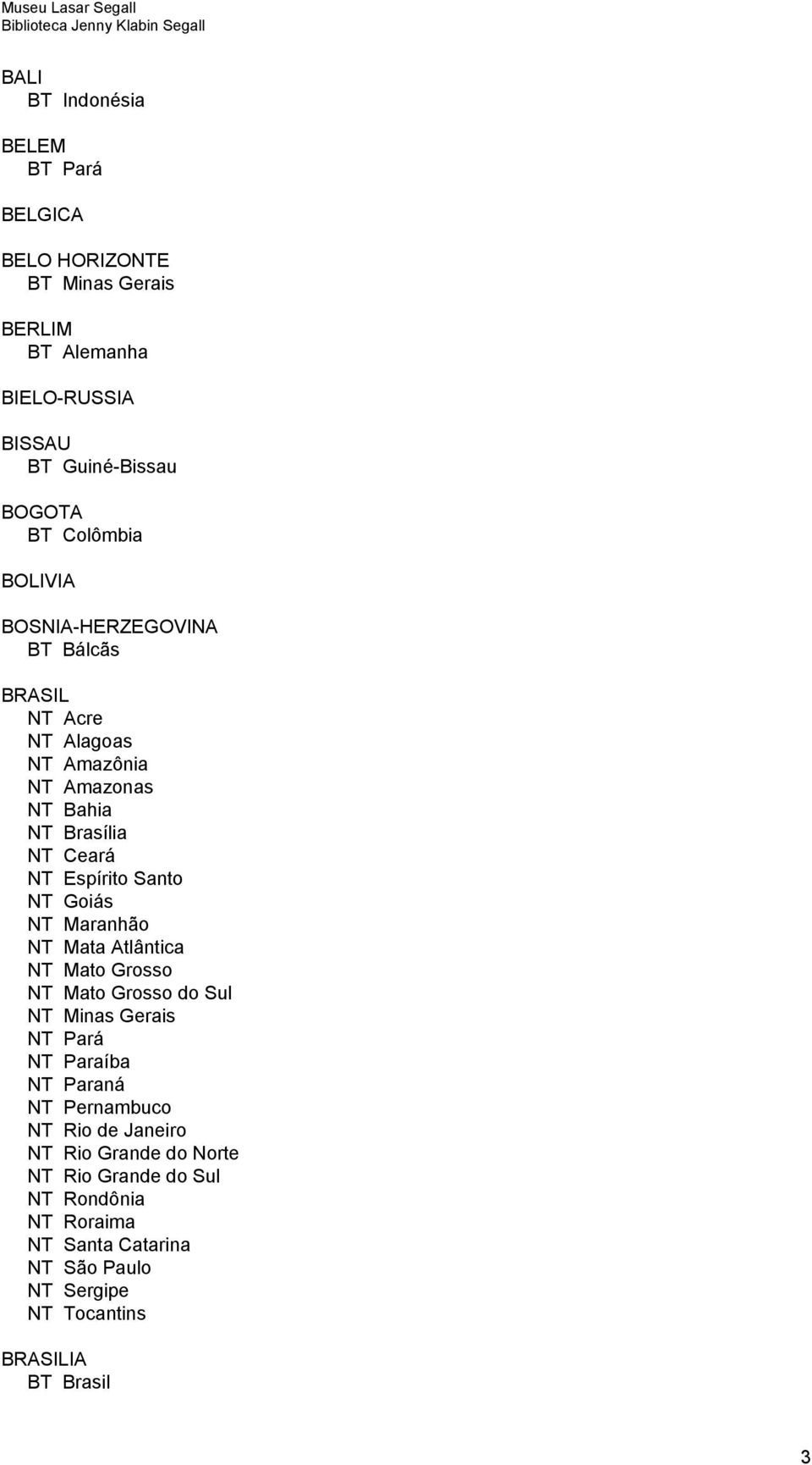 Santo NT Goiás NT Maranhão NT Mata Atlântica NT Mato Grosso NT Mato Grosso do Sul NT Minas Gerais NT Pará NT Paraíba NT Paraná NT Pernambuco