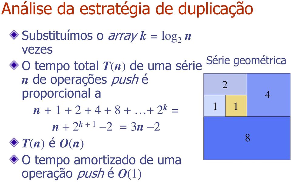 proporcioal a + 1 + 2 + 4 + 8 + + 2 k = + 2 k + 1 2 = 3 2 T() é