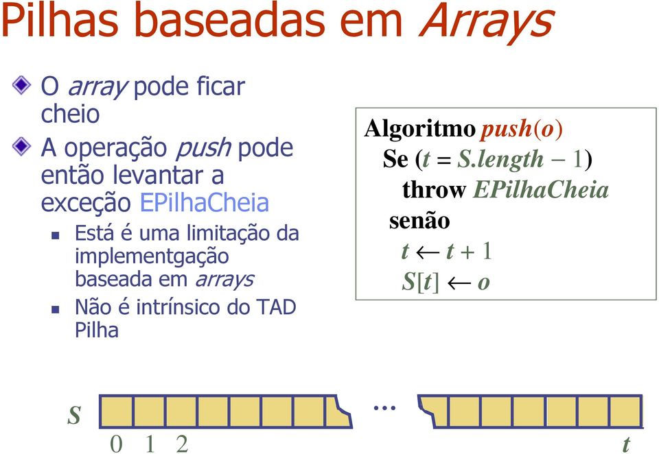 implemetgação baseada em arrays Não é itrísico do TAD Pilha