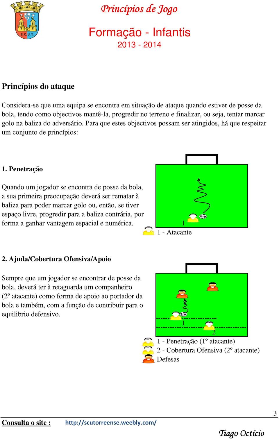 Penetração Quando um jogador se encontra de posse da bola, a sua primeira preocupação deverá ser rematar à baliza para poder marcar golo ou, então, se tiver espaço livre, progredir para a baliza