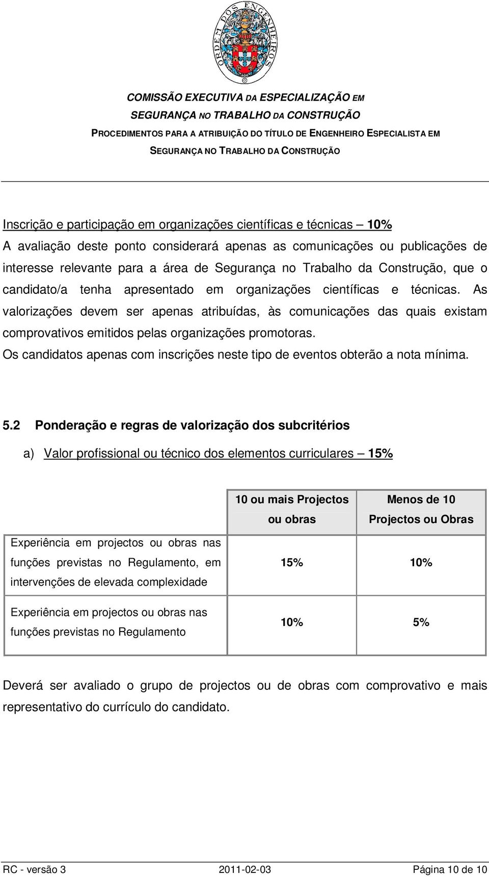 As valorizações devem ser apenas atribuídas, às comunicações das quais existam comprovativos emitidos pelas organizações promotoras.