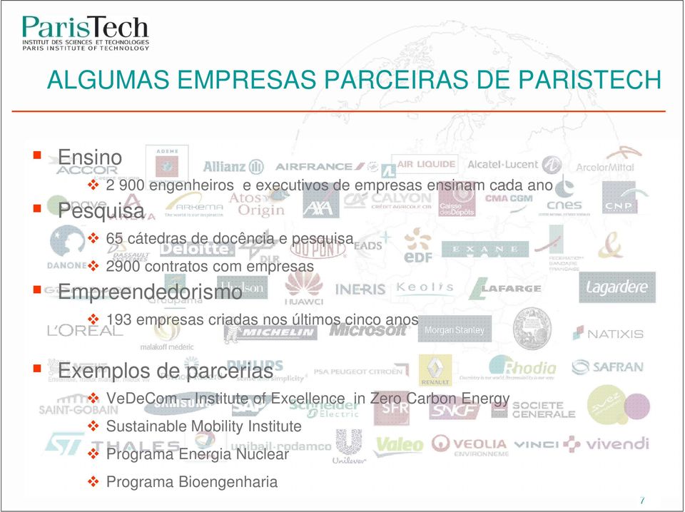 193 empresas criadas nos últimos cinco anos Exemplos de parcerias VeDeCom Institute of Excellence