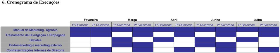 de Diretoria Fevereiro Março Abril Junho Julho 1ª Quinzena 2ª Quinzena 1ª Quinzena