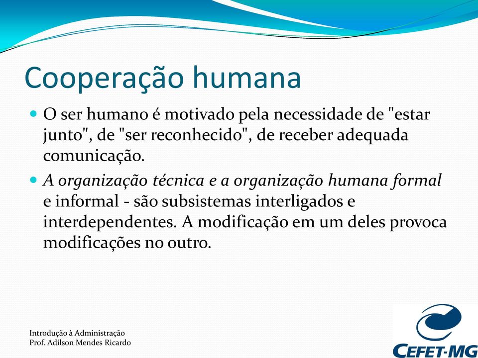 A organização técnica e a organização humana formal e informal - são