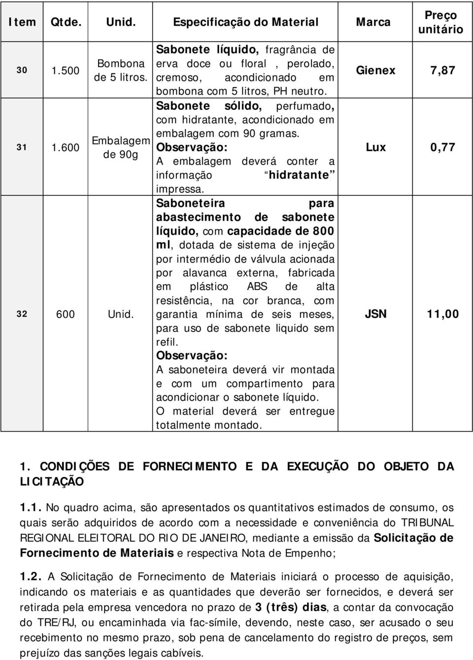 Sabonete sólido, perfumado, com hidratante, acondicionado em embalagem com 90 gramas. Observação: A embalagem deverá conter a informação hidratante impressa.