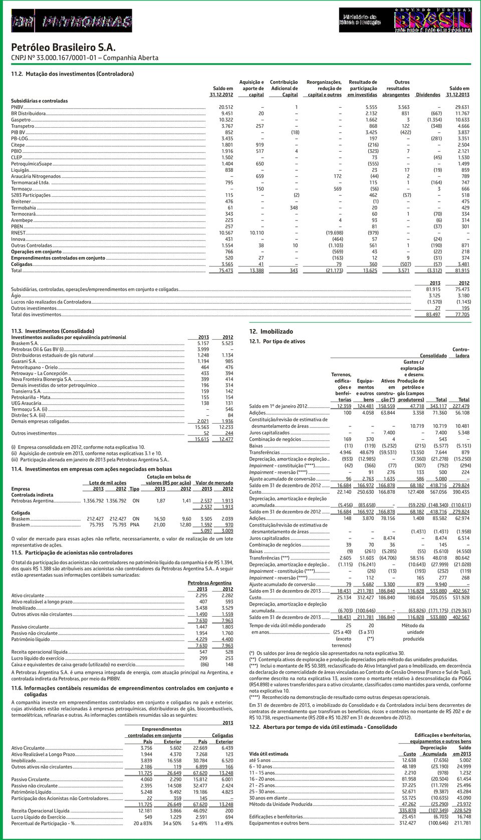 .. 20.512 1 5.555 3.563 29.631 BR Distribuidora... 9.451 20 2.132 831 (667) 11.767 Gaspetro... 10.322 1.662 3 (1.354) 10.633 Transpetro... 3.767 257 868 122 (348) 4.666 PIB BV... 852 (18) 3.