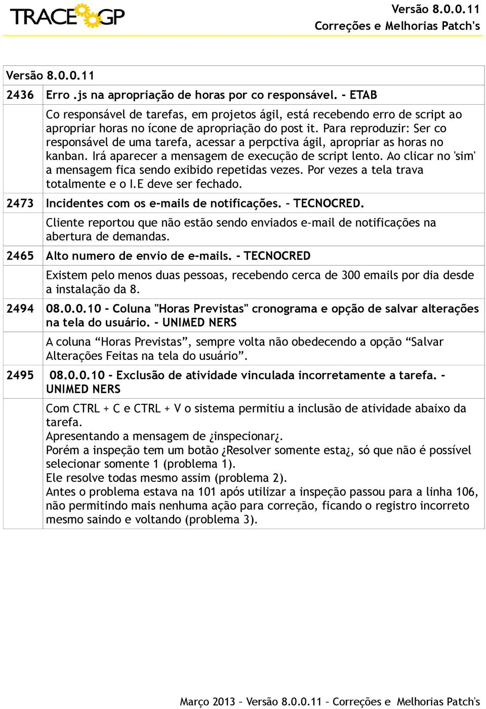 Ao clicar no 'sim' a mensagem fica sendo exibido repetidas vezes. Por vezes a tela trava totalmente e o I.E deve ser fechado. 2473 Incidentes com os e-mails de notificações. TECNOCRED.