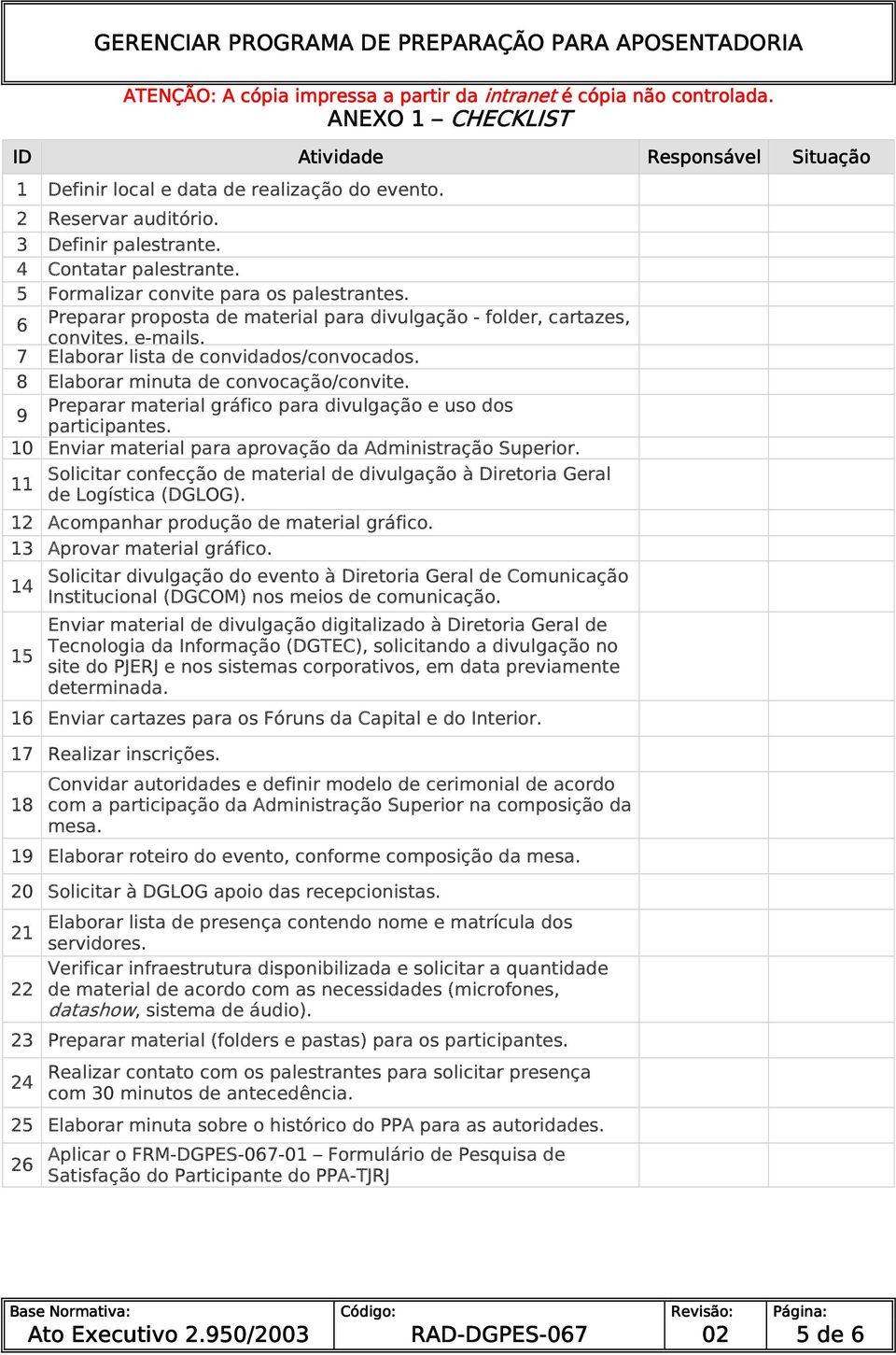 Preparar material gráfico para divulgação e uso dos 9 participantes. 10 Enviar material para aprovação da Administração Superior.