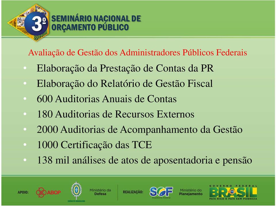 Contas 180 Auditorias de Recursos Externos 2000 Auditorias de Acompanhamento da