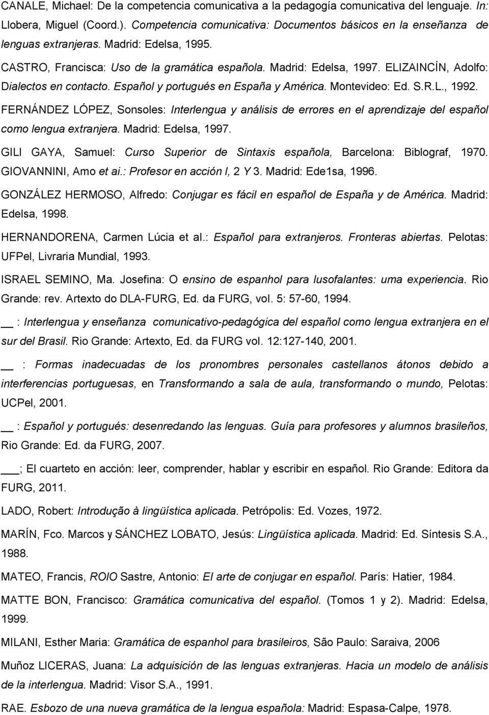 ELIZAINCÍN, Adolfo: Dialectos en contacto. Español y portugués en España y América. Montevideo: Ed. S.R.L., 1992.