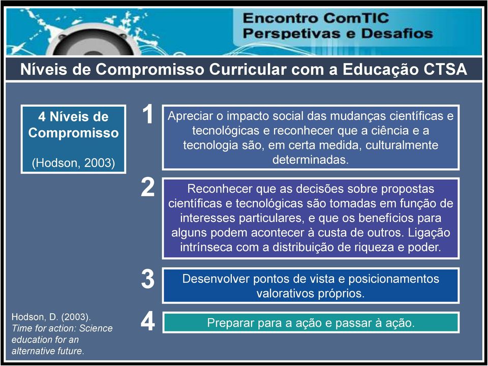 Reconhecer que as decisões sobre propostas científicas e tecnológicas são tomadas em função de interesses particulares, e que os benefícios para alguns podem acontecer à