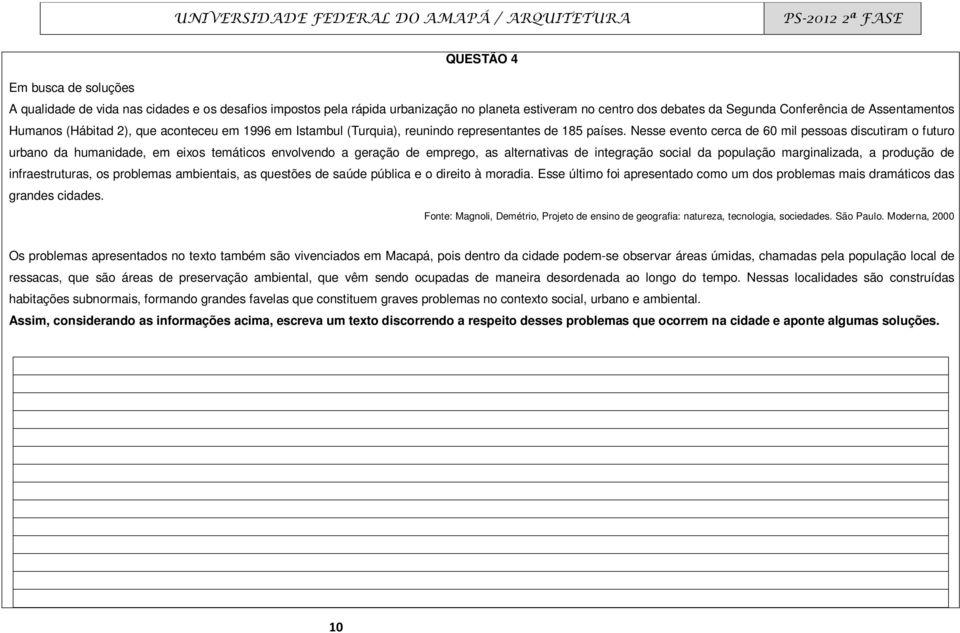 Nesse evento cerca de 60 mil pessoas discutiram o futuro urbano da humanidade, em eixos temáticos envolvendo a geração de emprego, as alternativas de integração social da população marginalizada, a