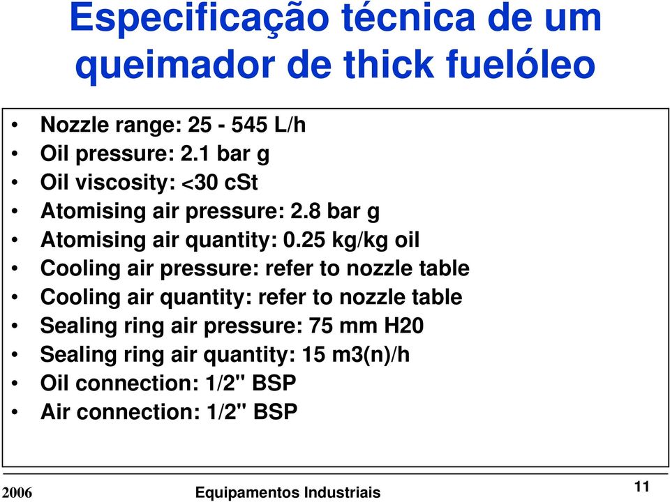 25 kg/kg oil Cooling air pressure: refer to nozzle table Cooling air quantity: refer to nozzle table