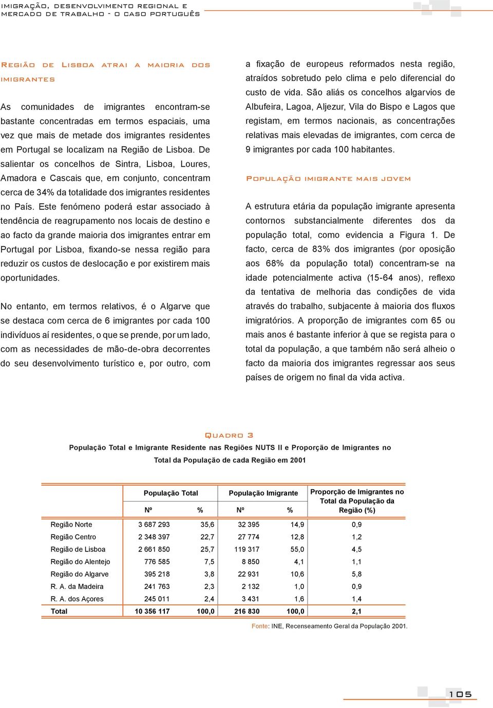 De salientar os concelhos de Sintra, Lisboa, Loures, Amadora e Cascais que, em conjunto, concentram cerca de 34% da totalidade dos imigrantes residentes no País.