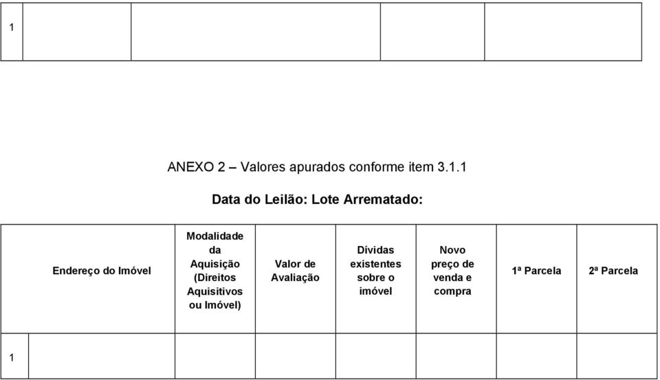 (Direitos Aquisitivos ou Imóvel) Valor de Avaliação Dívidas