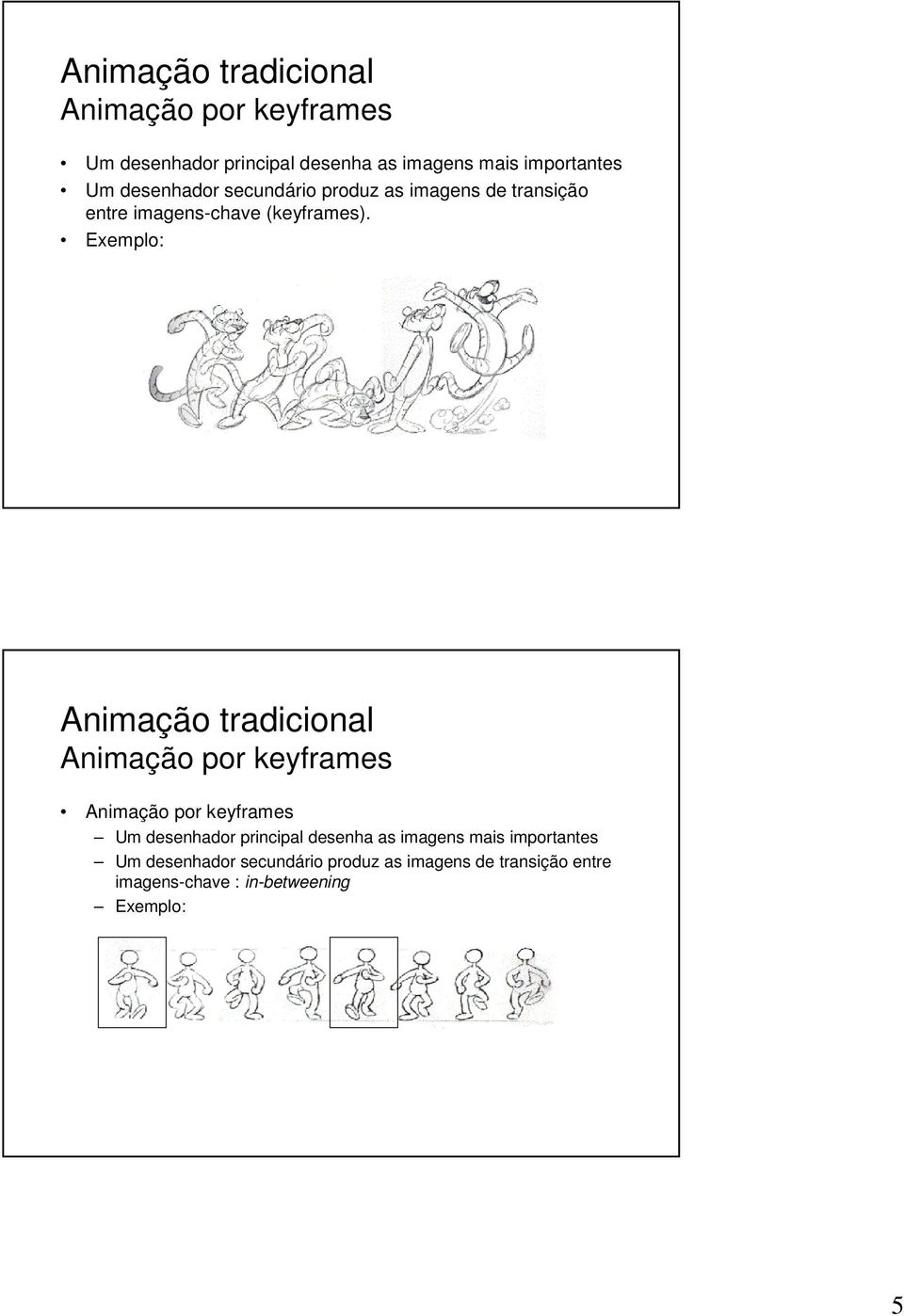 Animação tradicional Animação por keyframes Animação por keyframes Um desenhador principal desenha as