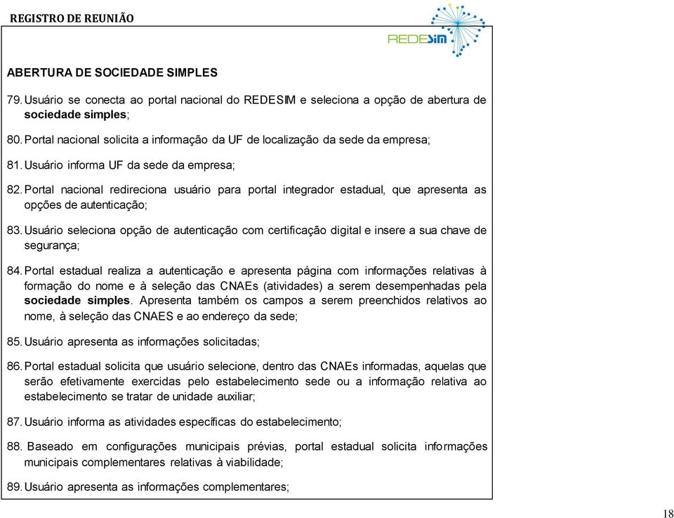 Portal nacional redireciona usuário para portal integrador estadual, que apresenta as opções de autenticação; 83.