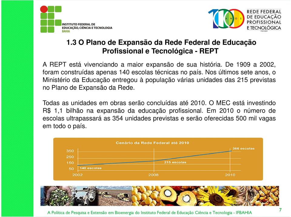 Nos últimos sete anos, o Ministério da Educação entregou à população várias unidades das 215 previstas no Plano de Expansão da Rede.