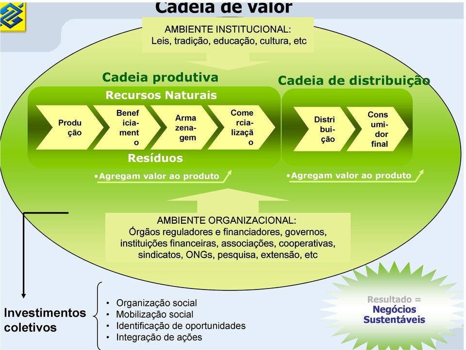 AMBIENTE ORGANIZACIONAL: Órgãos reguladores e financiadores, governos, instituições financeiras, associações, cooperativas, sindicatos, ONGs,