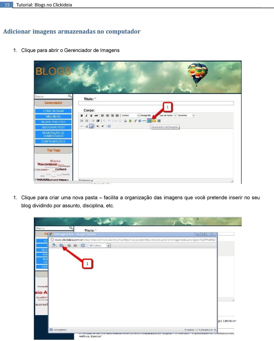 Clique para criar uma nova pasta facilita a organização das imagens