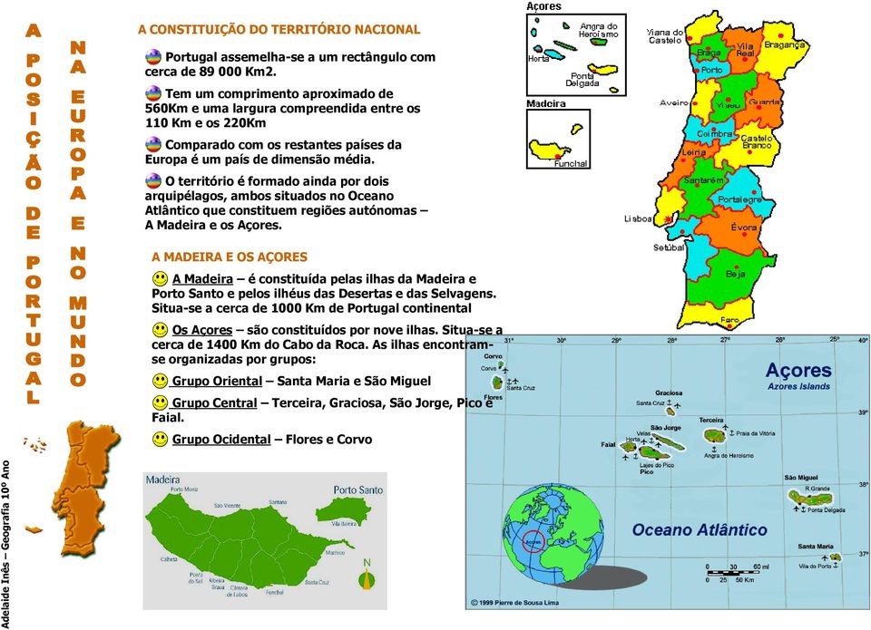 O território é formado ainda por dois arquipélagos, ambos situados no Oceano Atlântico que constituem regiões autónomas A Madeira e os Açores.