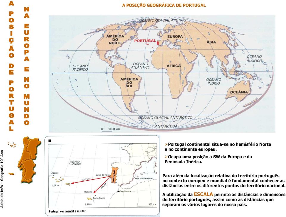 Para além da localização relativa do território português no contexto europeu e mundial é fundamental conhecer as