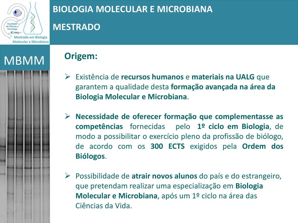 Necessidade de oferecer formação que complementasse as competências fornecidas pelo 1º ciclo em Biologia, de modo a possibilitar o exercício