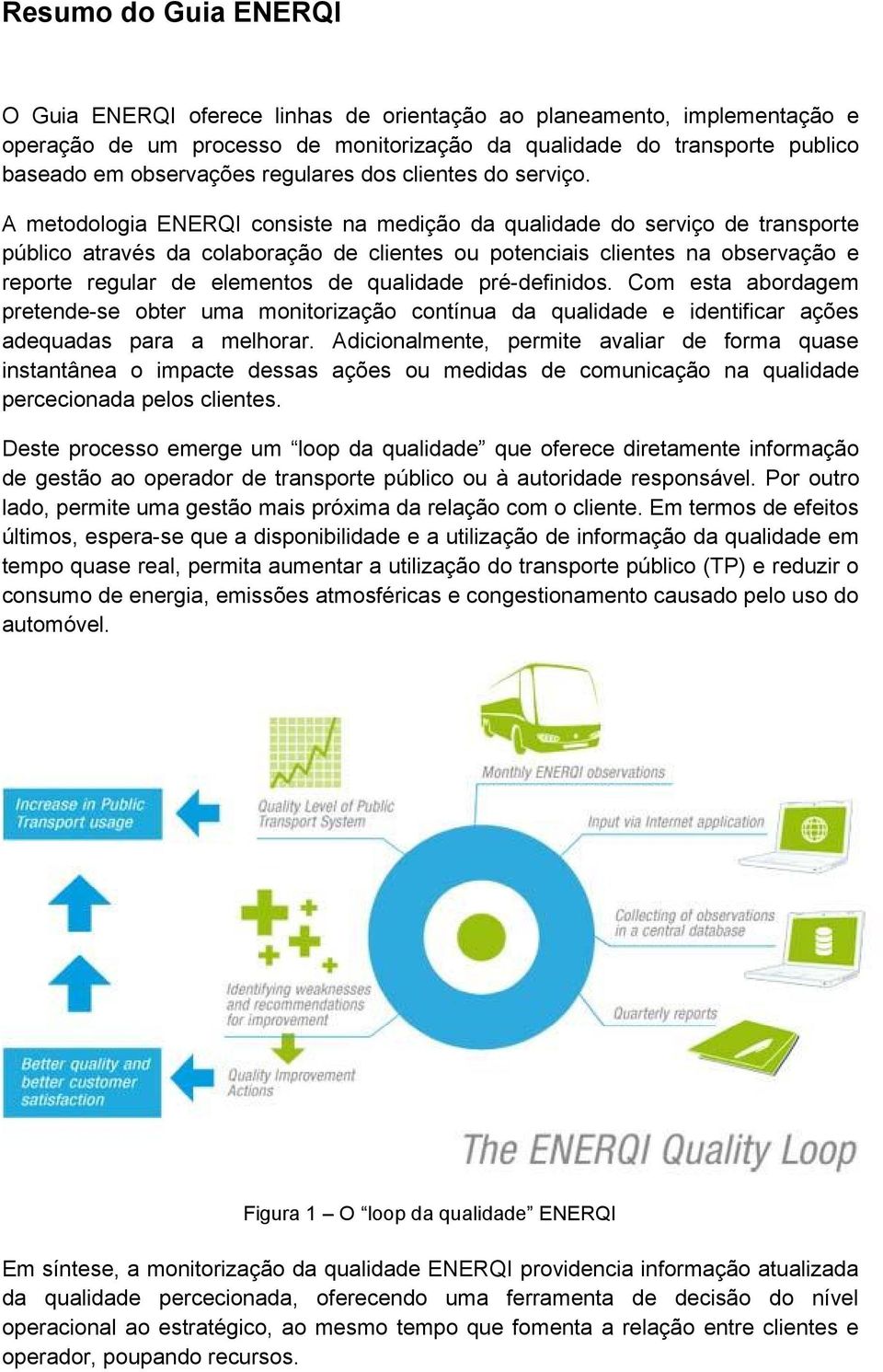 A metodologia ENERQI consiste na medição da qualidade do serviço de transporte público através da colaboração de clientes ou potenciais clientes na observação e reporte regular de elementos de