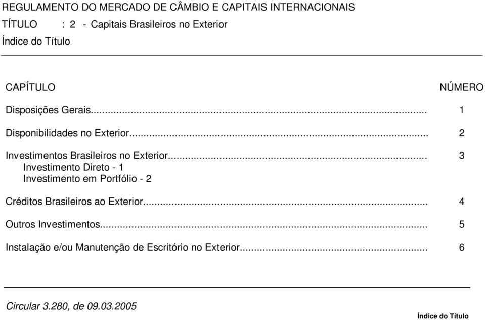 .. 3 Investimento Direto - 1 Investimento em Portfólio - 2 Créditos Brasileiros ao Exterior.