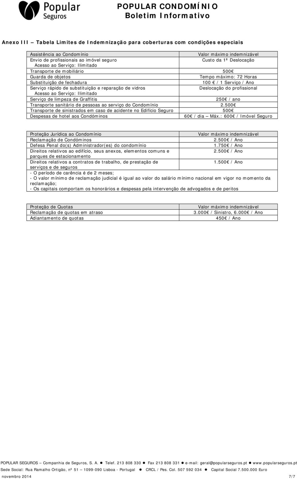 reparação de vidros Deslocação do profissional Acesso ao Serviço: Ilimitado Serviço de limpeza de Graffitis 250 / ano Transporte sanitário de pessoas ao serviço do Condomínio Transporte de