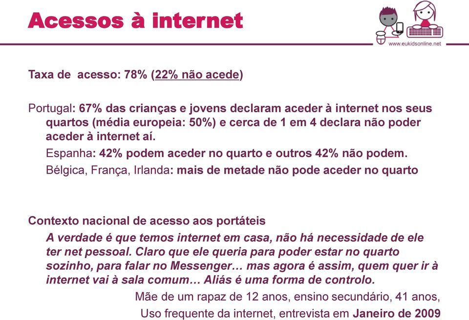 Bélgica, França, Irlanda: mais de metade não pode aceder no quarto Contexto nacional de acesso aos portáteis A verdade é que temos internet em casa, não há necessidade de ele ter net