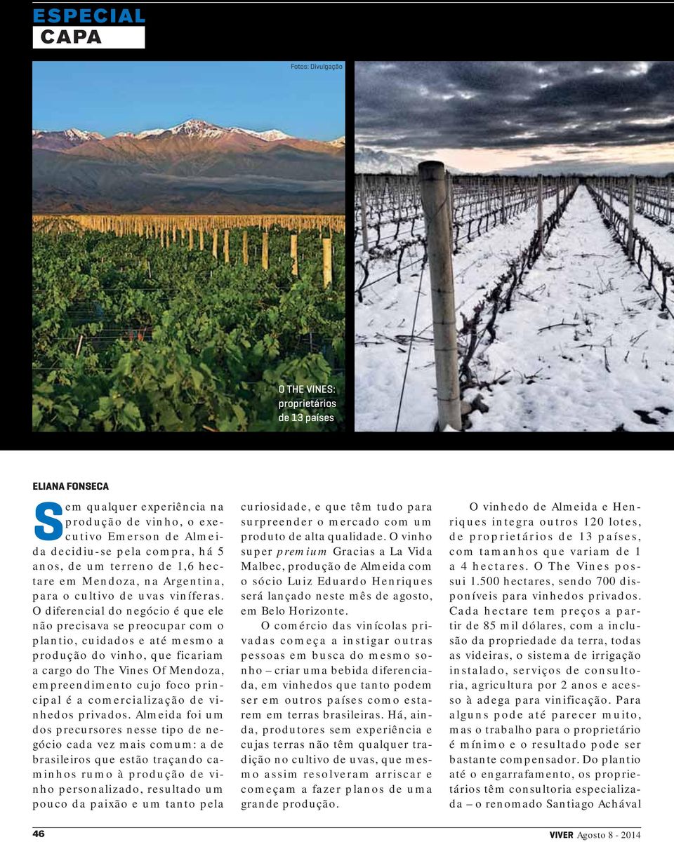 O diferencial do negócio é que ele não precisava se preocupar com o plantio, cuidados e até mesmo a produção do vinho, que ficariam a cargo do The Vines Of Mendoza, empreendimento cujo foco principal