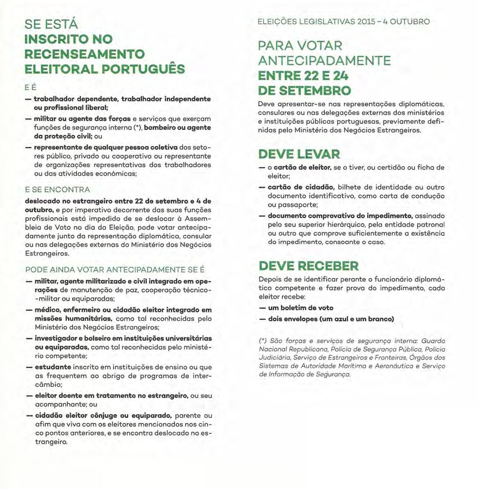 representativas dos trabalhadores ou das atividades E SE ENCONTRA económicas; deslocado no estrangeiro entre 22 de setembro e 4 de outubro.