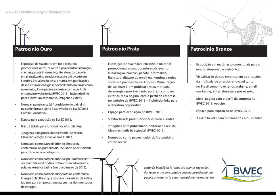 disparo de email markenting e redes sociais) e pré evento em Londres. Visualização de sua marca em publicações da indústria de energia renovavel tanto no Brasil como no exterior,.