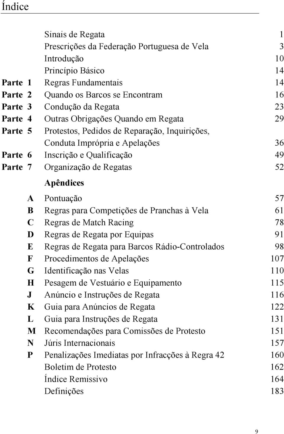 de Regatas 52 Apêndices A Pontuação 57 B Regras para Competições de Pranchas à Vela 61 C Regras de Match Racing 78 D Regras de Regata por Equipas 91 E Regras de Regata para Barcos Rádio-Controlados