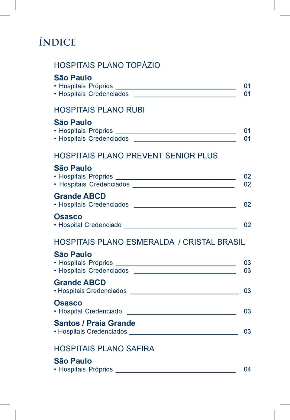 Credenciados 02 Osasco Hospital Credenciado 02 HOSPITAIS PLANO ESMERALDA / CRISTAL BRASIL São Paulo Hospitais Próprios 03 Hospitais Credenciados 03