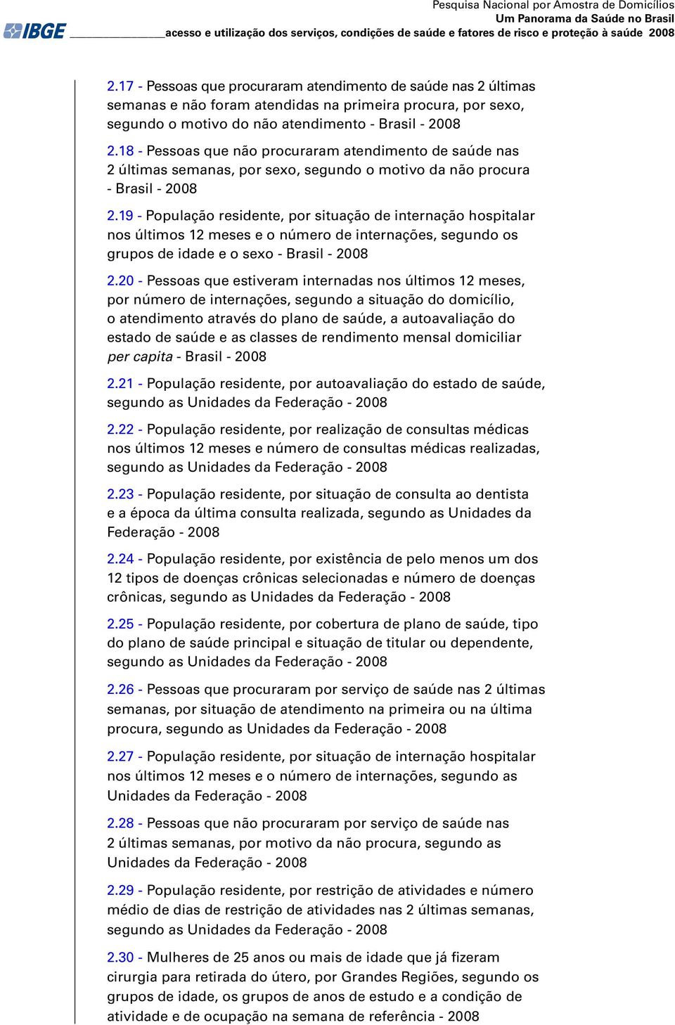 18 - Pessoas que não procuraram atendimento de saúde nas 2 últimas semanas, por sexo, segundo o motivo da não procura - Brasil - 2008 2.